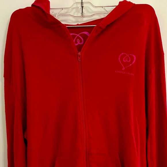 X-Small - Red Victoria Secret Light Zipper Hoodie with Pink Heart - Picture 1 of 6